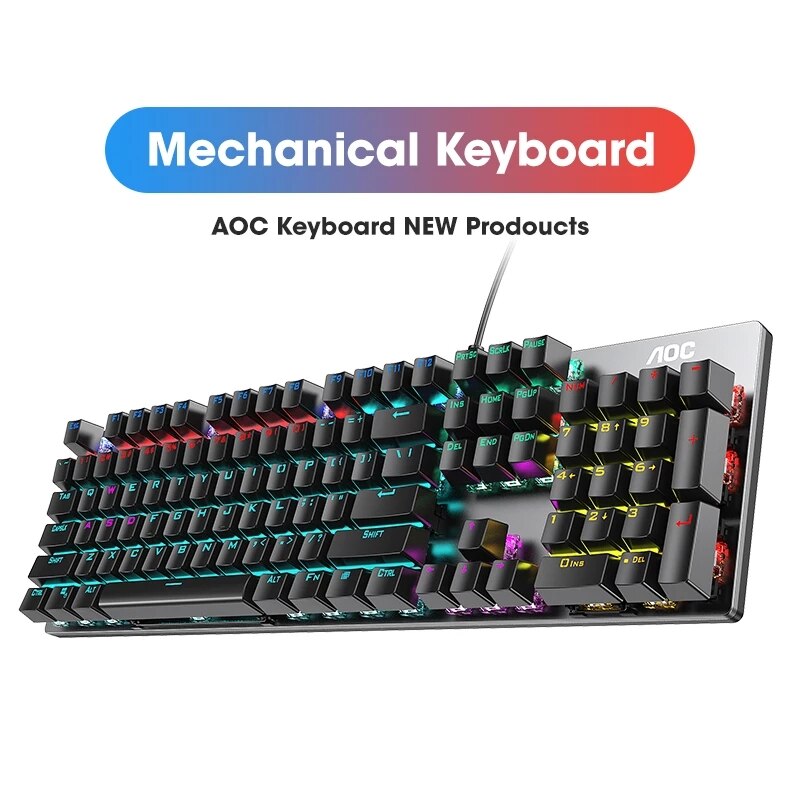 Clavier mécanique AOC GK410, axe vert, noir, axe thé, esports, touche complète, sans impact, pour jeu d&#39;ordinateur