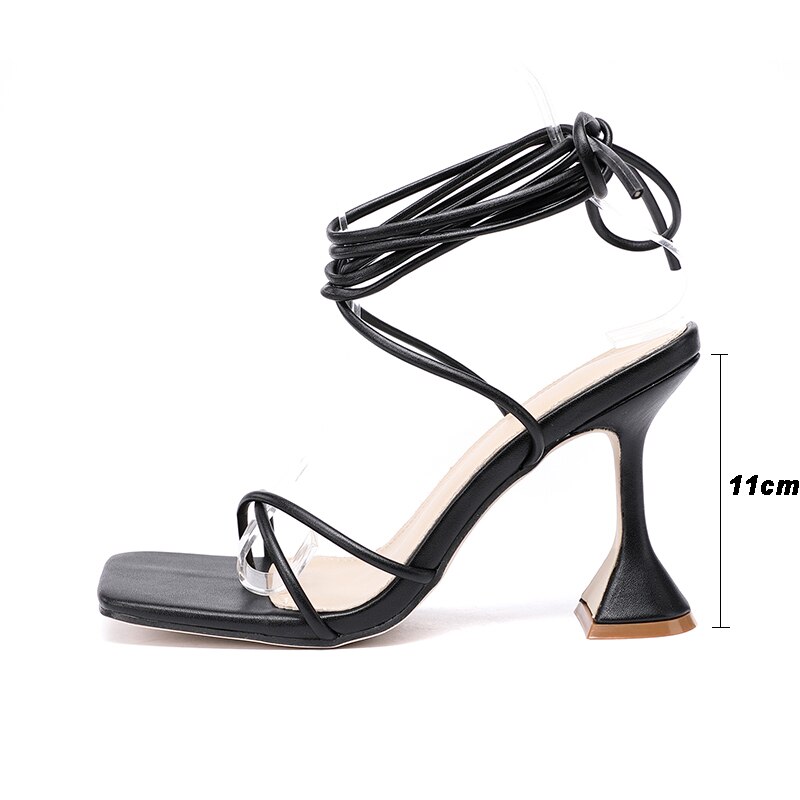 Zapatos para mujer tipo Gladiador, Sandalias de tacón alto de 11cm, zapatos de vestir para de verano, con cordones y correa cruzada, talla 41 42,