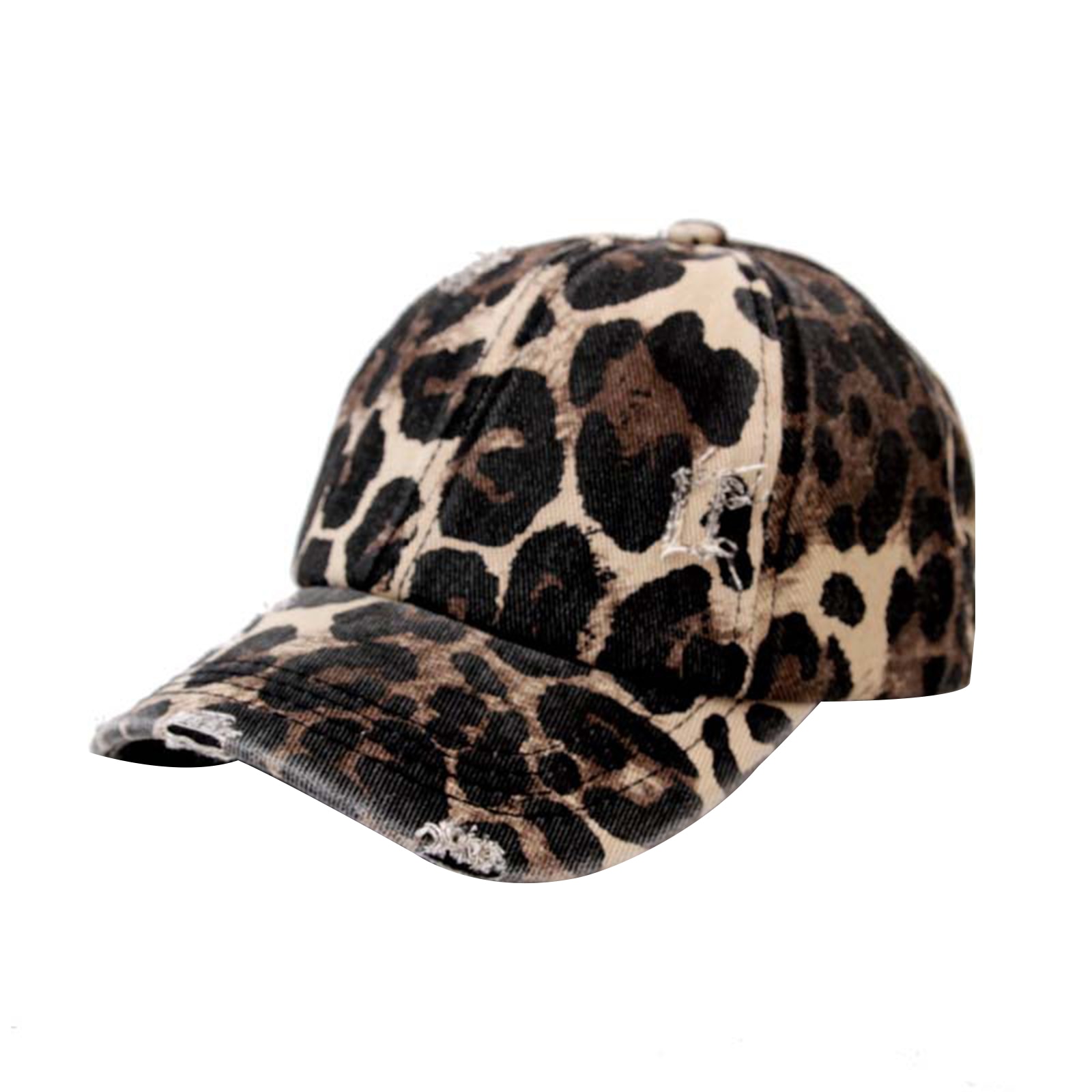 Vrouwen Casual Ripped Baseball Cap Paardenstaart Gat Vier Seizoenen Warmte Losse Ademend Zachte Ronde Luipaard Print Hoed Tennis Cap