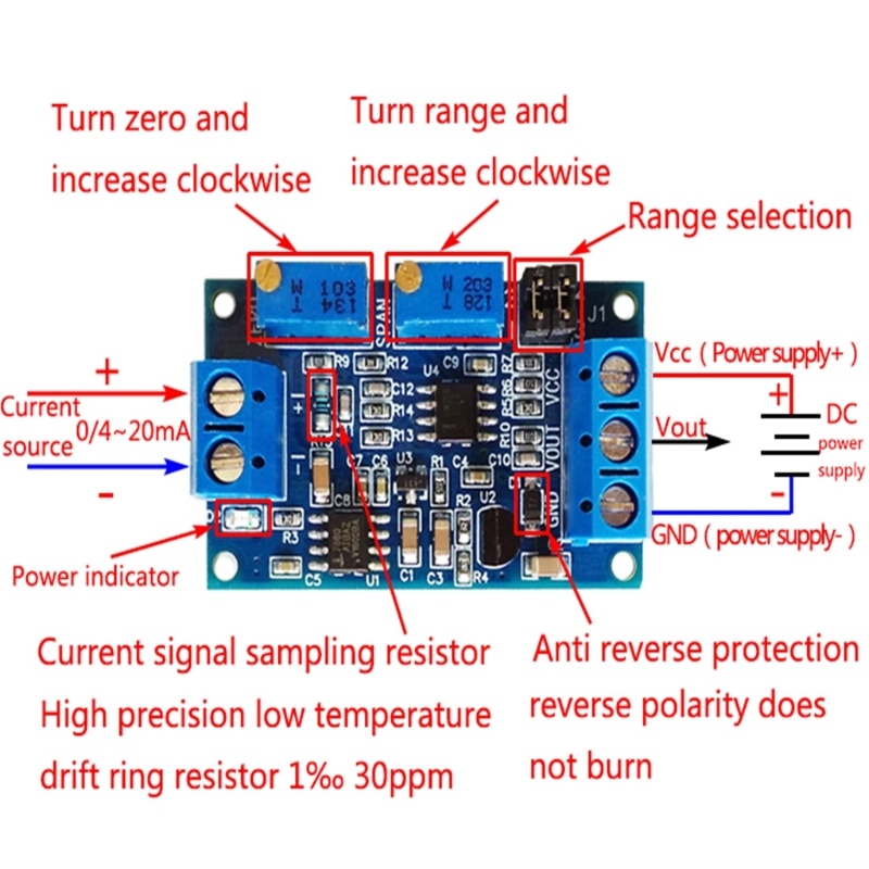Current To Voltage Module 0/4-20mA To 0-3.3V 5V 10V Voltage Transmitter Y1AE