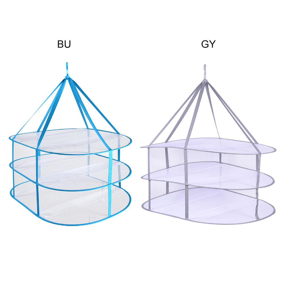 3 Layers Folding Drying Racks & Nets Mesh Blue Sweater Underwear Bra Hanging Basket Laundry Storage & Organization