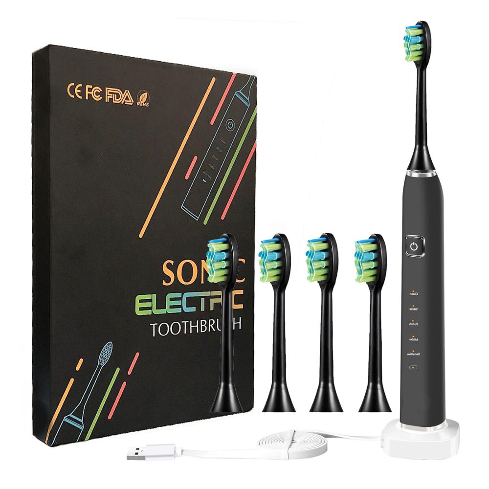 Elektrische Tandenborstel IPX7 Waterdichte Automatische Sonische Tandenborstel Usb Oplaadbare 5 Modellen Met 4 Vervanging Heads Opzetborstels