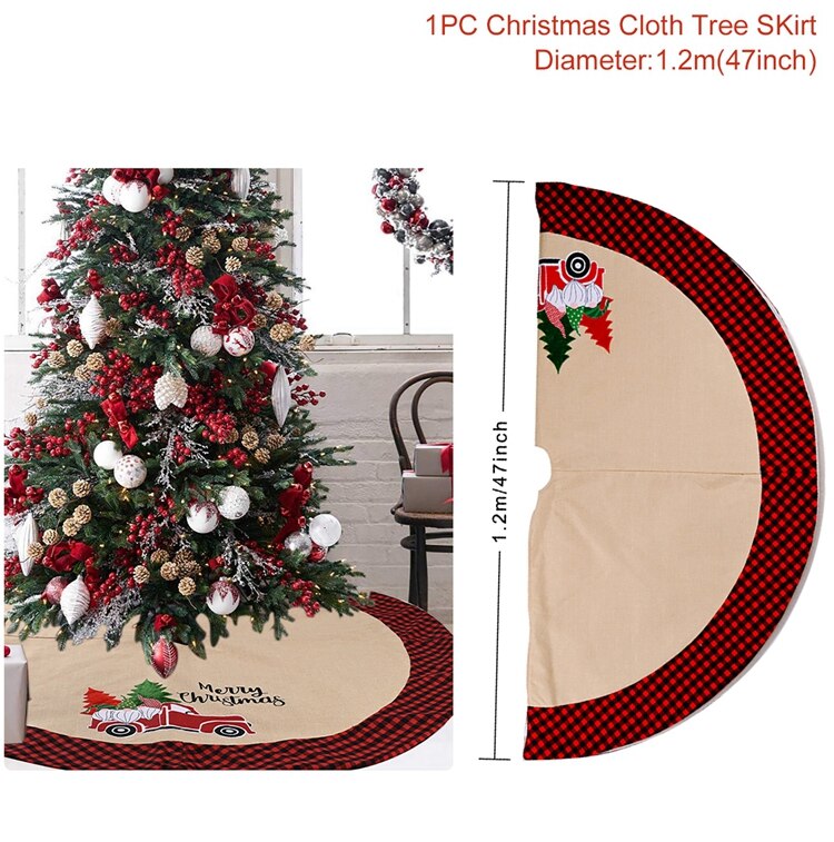 Qifu Kerstboom Rok Rode Plaid Ronde Tapijt Kerst Decoraties Voor Thuis Vloermat Jaar Kerstboom Rok navidad: Tree skirt