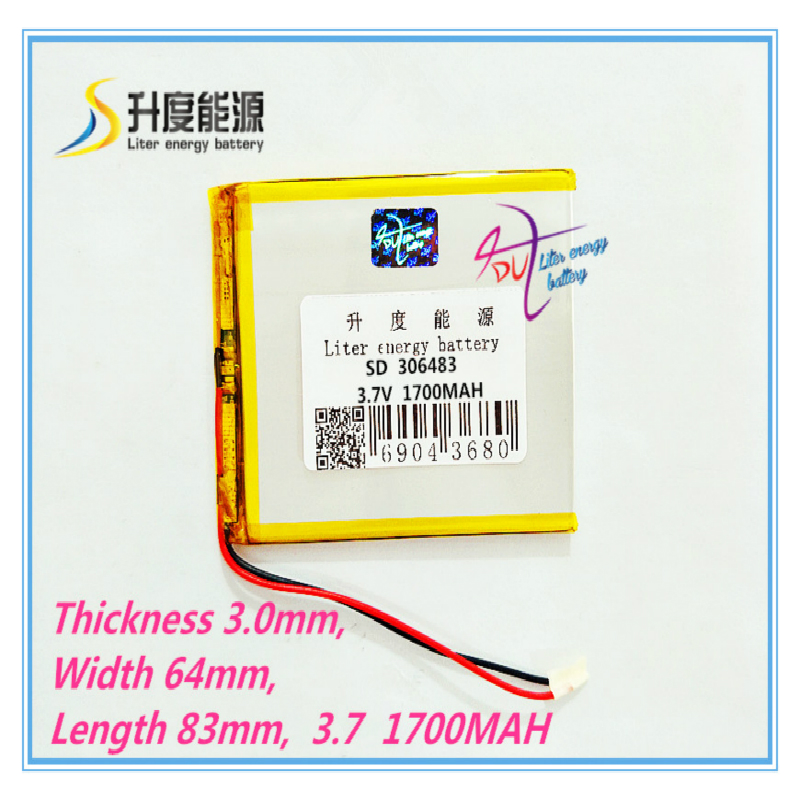Liter energy battery 306483 3.7V 1700mah Lithium polymer Battery with Protection Board For MP4 DVD GPS Digital Product