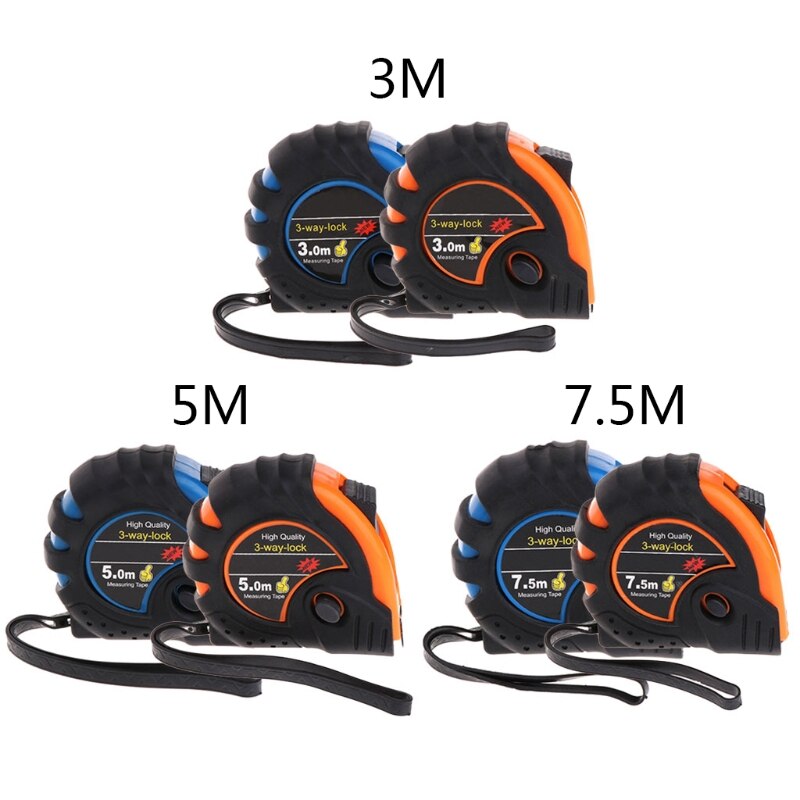 3m 5m 7.5m Retractable Tape Measure 3-Way-Lock Metric Rubber Measuring Tape Rule Steel Tape Ruler