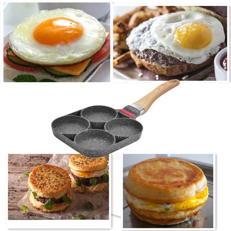 4 Holes Fried Egg Frying Pot Omelet Pan Non-stick Pancake Steak Omelette Kitchen Cooking Breakfast Maker Gas Stove