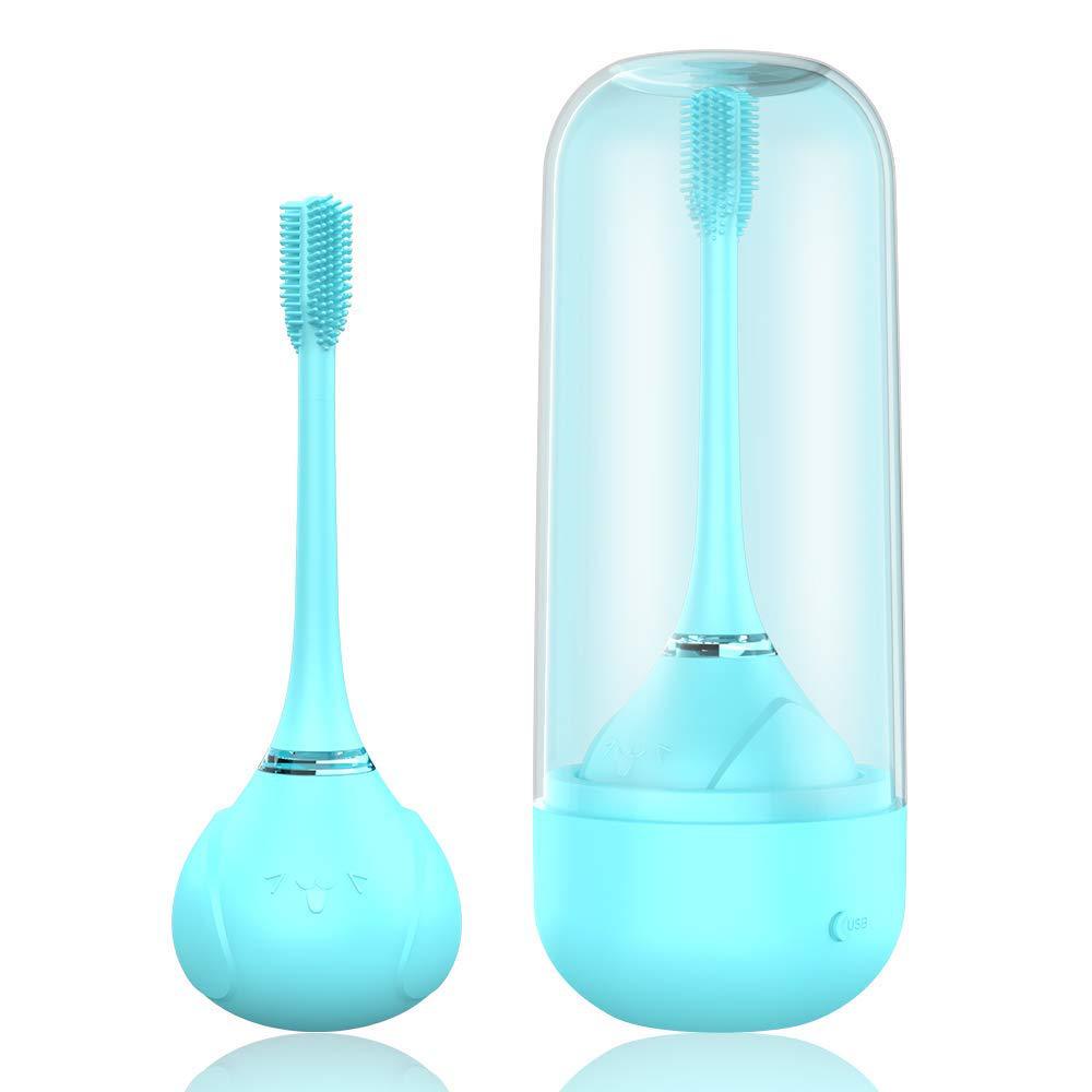 Brosse à dents électrique en gel de silice pour enfants, trois brosses, brosse à dents à 45- degrés, blanchiment des dents, dessin animé mignon, chargement sans fil 40: Bleu