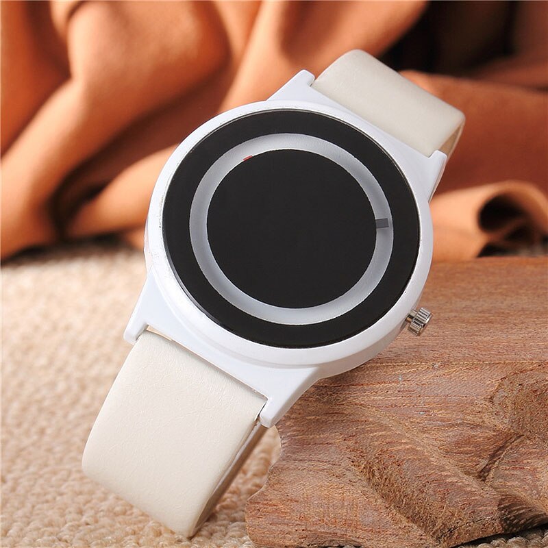 Harajuku Stijl Klok Snoep Kleur Koppels Horloge Pu Lederen Band Quartz Horloges Voor Unisex Vrouwen Mannen Ll: WHITE