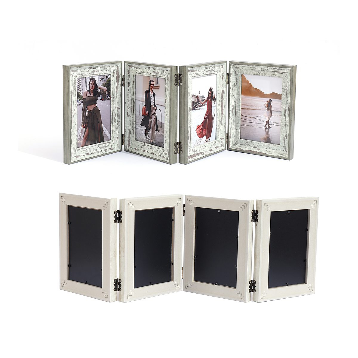 Vikbar Fotoram 4x6" - 4 Vikningar - Flera Foton - Bordsdisplay