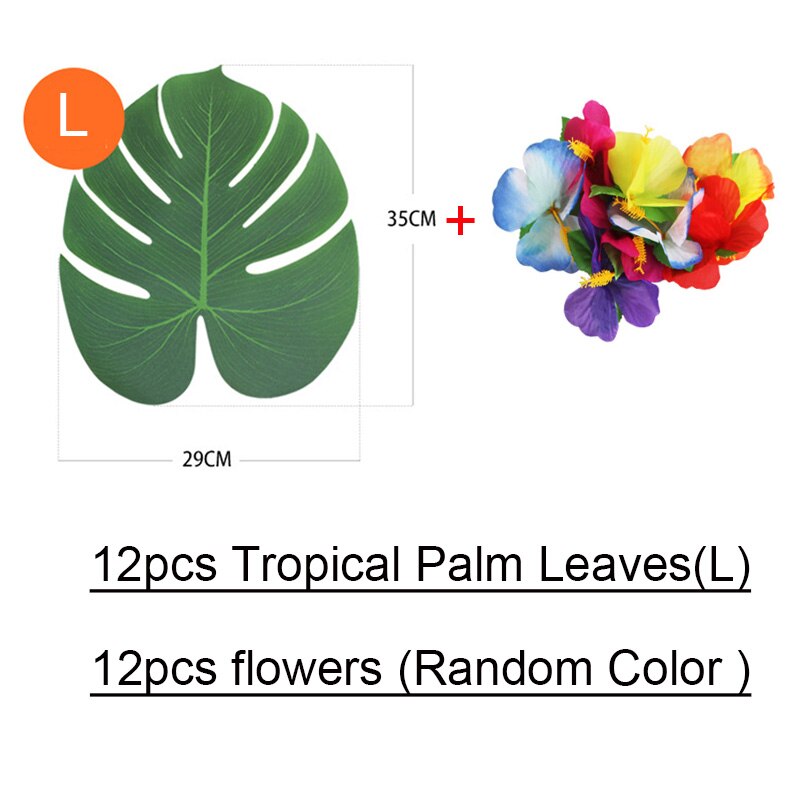 Decoración de hojas de palmera Tropical, decoración de boda, planta de Selva Verde, luau Hawaiano, en casa, 12 piezas: L Leaf And Flower