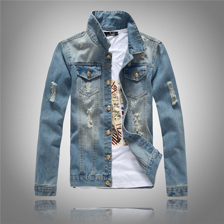 tide male denim jacket water hole in denim jacket cultivate one 's morality cowboy a light jacket