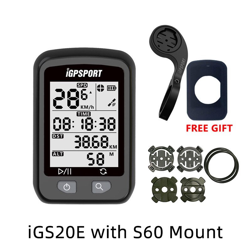 IGPSPORT-ordenador para bicicleta iGS20E, GPS, velocímetro, Compatible con STRAVA, Garmin, 130, 200, 520, 820, Bryton, 1030, 310, 330, iGS50E, iGS618: 20E with S60 moun