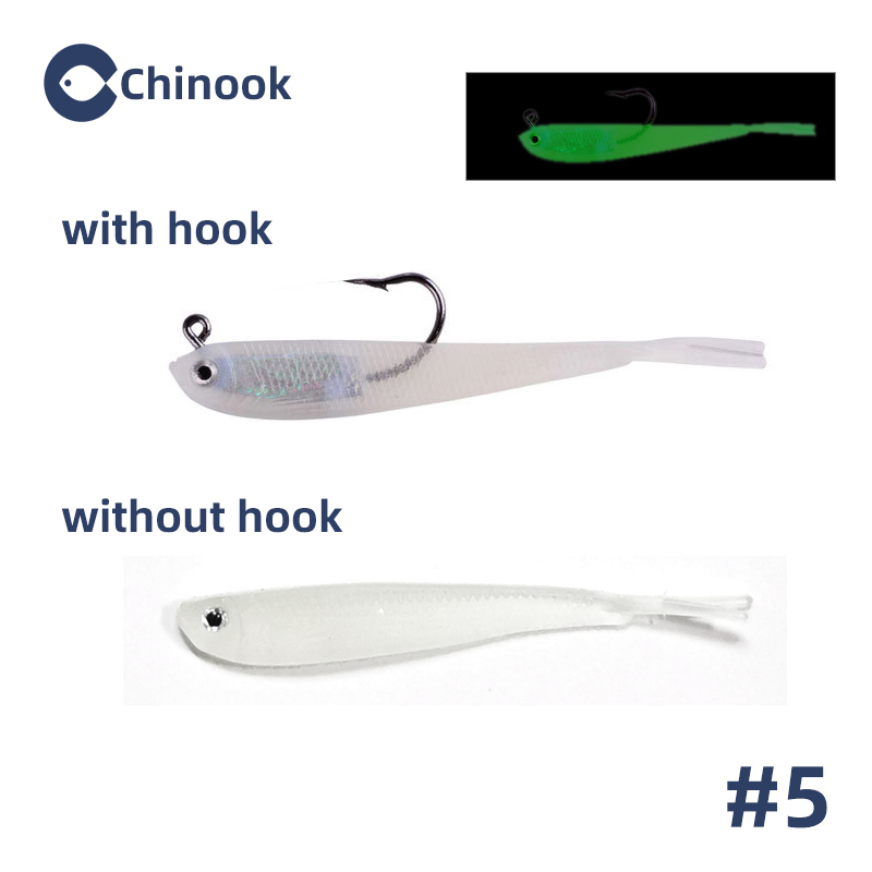 Chinook 5 uds señuelo cebo suave cola de tenedor de pescado blando con o sin gancho Fluke Swimbaits Jerkbaits cebo de silicona para peces aparejos de pesca: 80 mm / Gris claro