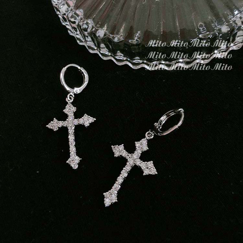 Y2K gotisch Strass Kreuz Ohrringe Kpop Zirkon Kreuz Tropfen Ohrring für Frauen Grunge Egirl Ohrringe Schmuck Zubehör