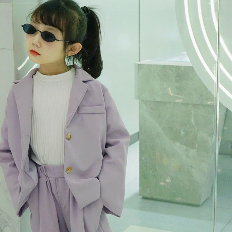 Bléiser-Conjunto de ropa para niños de 3 a 8 años, traje de dos piezas de manga larga, color morado, para primavera y otoño