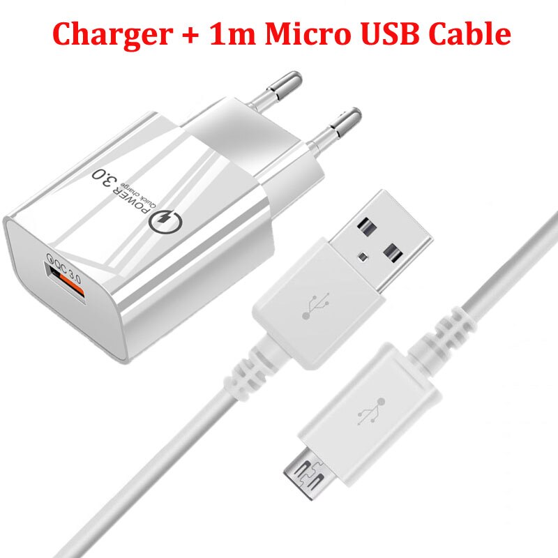 Qc 3.0 Fast Charger Voor Samsung A10 A7 J6 J4 Plus Huawei P Smart Plus Honor 9 Lite 8X mobiele Telefoon Opladen Micro Usb-kabel: White Charger Cable