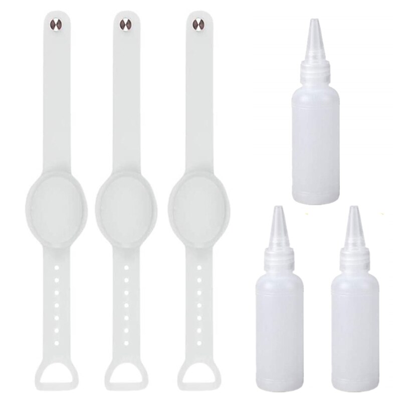 3Pcs Liquid Wristband Hand Dispenser Silicone Refillable Wristband for Adult Kid Wearable Dispenser Bracelet Bangles Kit: W