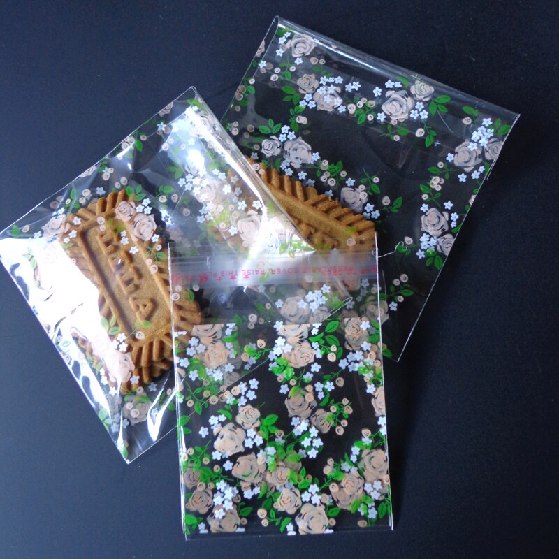 100 stk 7 x 7cm blomster gennemsigtige opp plastposer til slik kage emballage cellofan taske taske papirvarer plast konvolut
