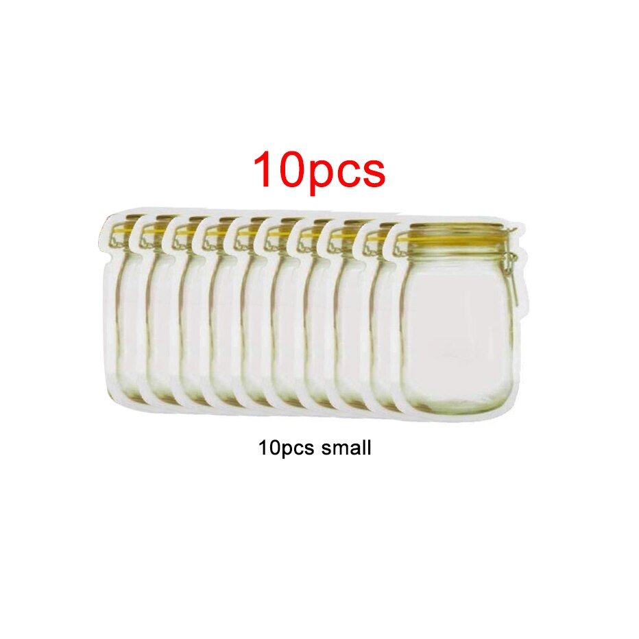 Mason Jar-bolsas de almacenamiento con forma de tarro, para aperitivos, galletas, dulces, frescas, con cierre y cremallera, organizador de pie: 10pcs small