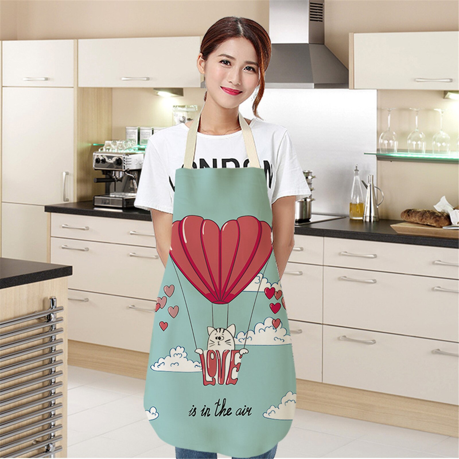 25#Adult Aprons Family Kitchen Accessories Valentine's Day Print Linen Family Aprons Accessories Cleaning Clothes Aprons
