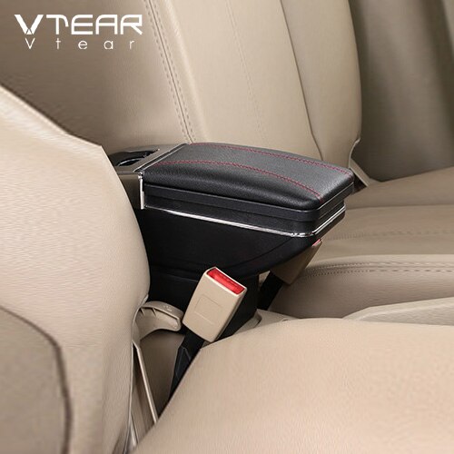 Vtear para Toyota Etios liva Reposabrazos de coche Reposabrazos de cuero estilismo caja de almacenamiento accesorios de consola central decoración interior auto: Red thread