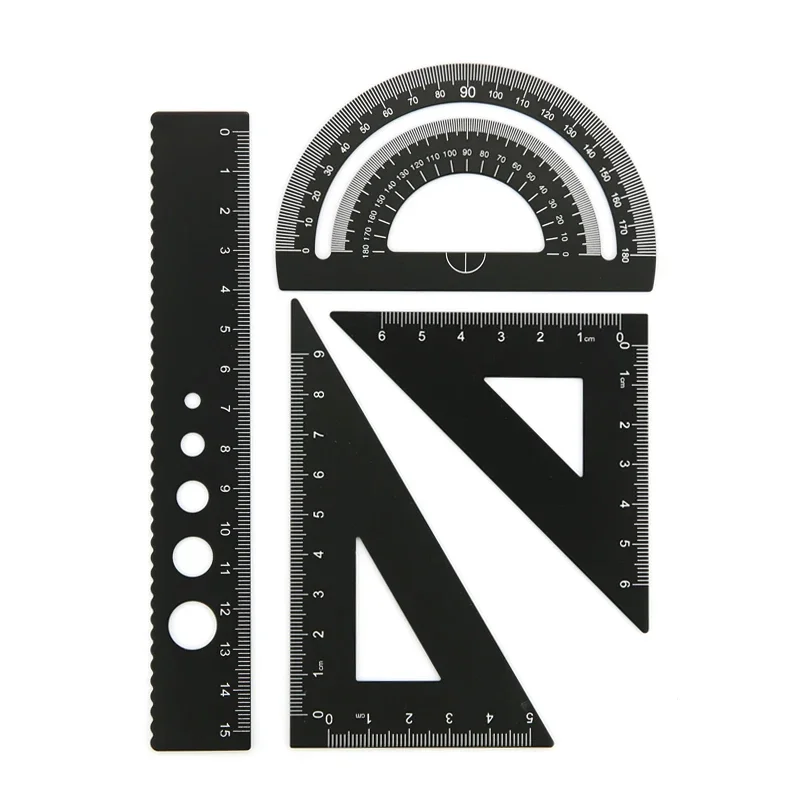 4 In 1 Metalen Liniaal Aluminium Hoekliniaal Gratractor Driehoek Liniaal Multifunctionele Meetinstrumenten Set Vierkante Goniometer: Oranje