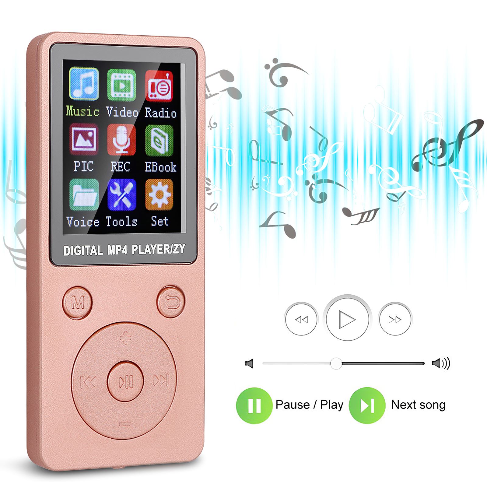 Lettore musicale MP3 MP4 leggero con schermo Mini lettore portatile ultrasottile tipo di pulsante regolabile