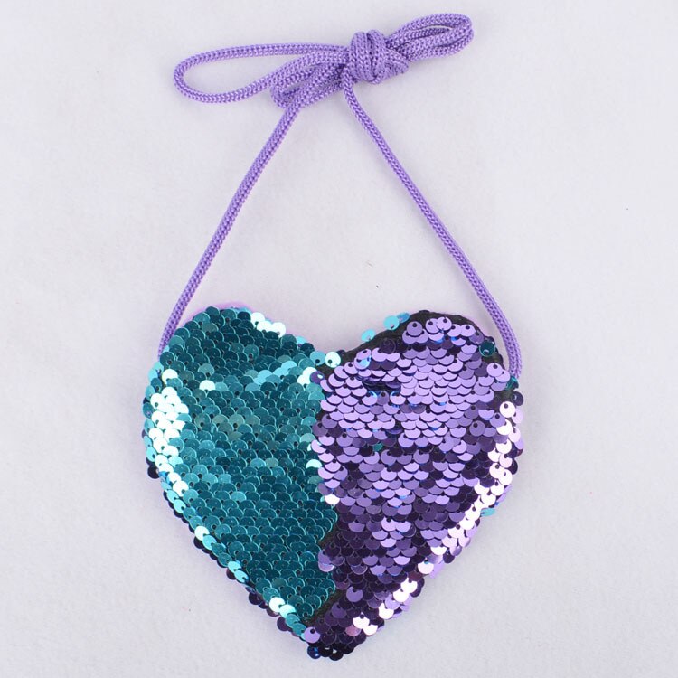 2022 Sequin Kid Lanyard Tas Liefde Kinderen Portemonnee Creatieve Crossbody Hart Portemonnee Meisjes Clutch Handtas: Blue and Purple