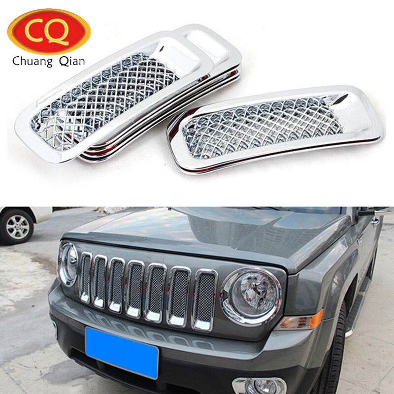 Chuang qian tilbehør 7 stk/sæt krom frontgitter mesh grillindsats kit cover til jeep patriot bil klistermærke