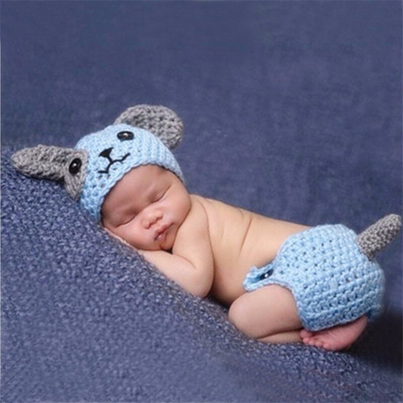 2 pz/set Baby Cute Dog Crochet Knit Costume Prop outfit foto neonato fotografia puntelli cappello infantile ragazze ragazzi vestiti
