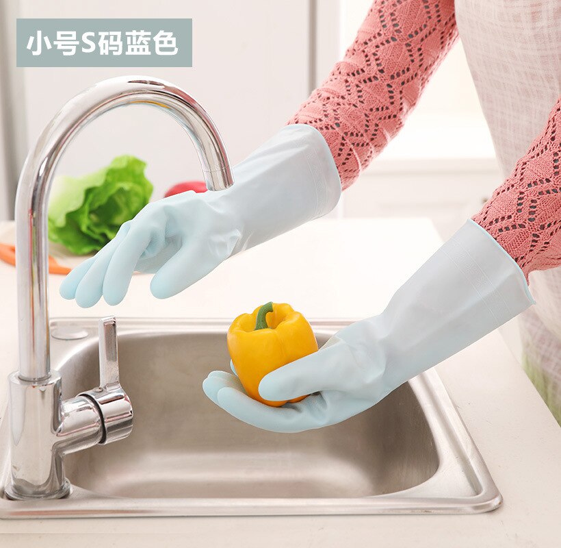 Thin Latex Household Gloves Kitchen Rubber Cleaning Bowl Washing Clothes Rubber Waterproof Household Gloves: Small Blue