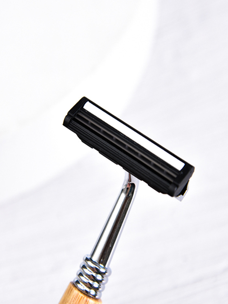 Maquinilla de afeitar desechable para viaje, afeitadora Manual de seguridad con mango de bambú, cabezal de acero inoxidable para hombres, hogar, Hotel