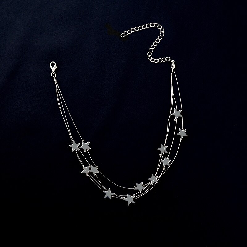 Meerdere Lagen Koperen Sterren Hanger Choker Ketting Sieraden Verstelbare Halsband Voor Vrouwen Statement Ketting: Silver