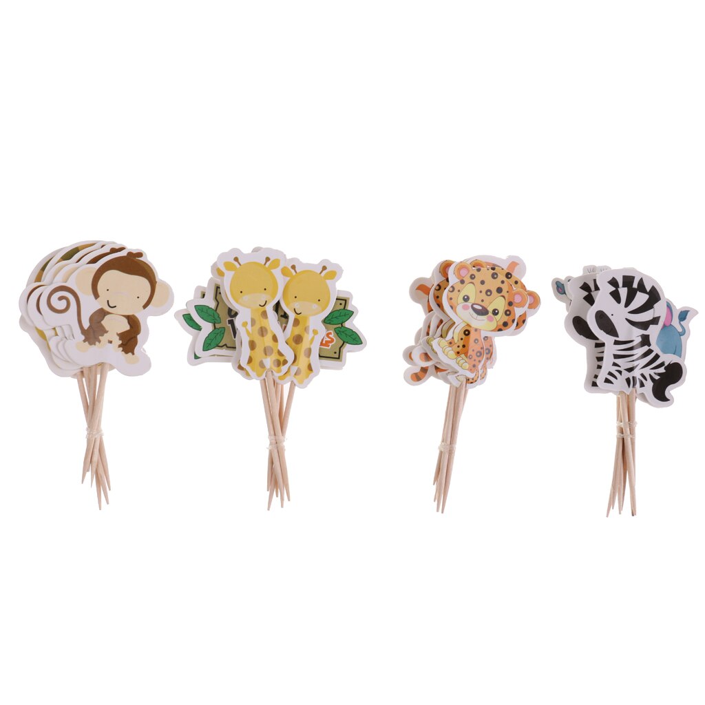 24pcs/Set Cartoon Animal Cupcake Picks Cake Topper Baby Shower Party Decoration