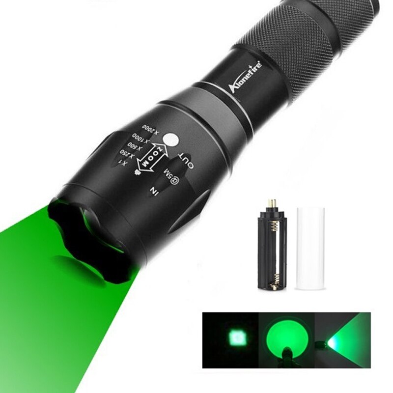 Strong light green outdoor flashlight retractable focusing flashlight A100 E17 green light flashlight CREE XP-E R5 LED