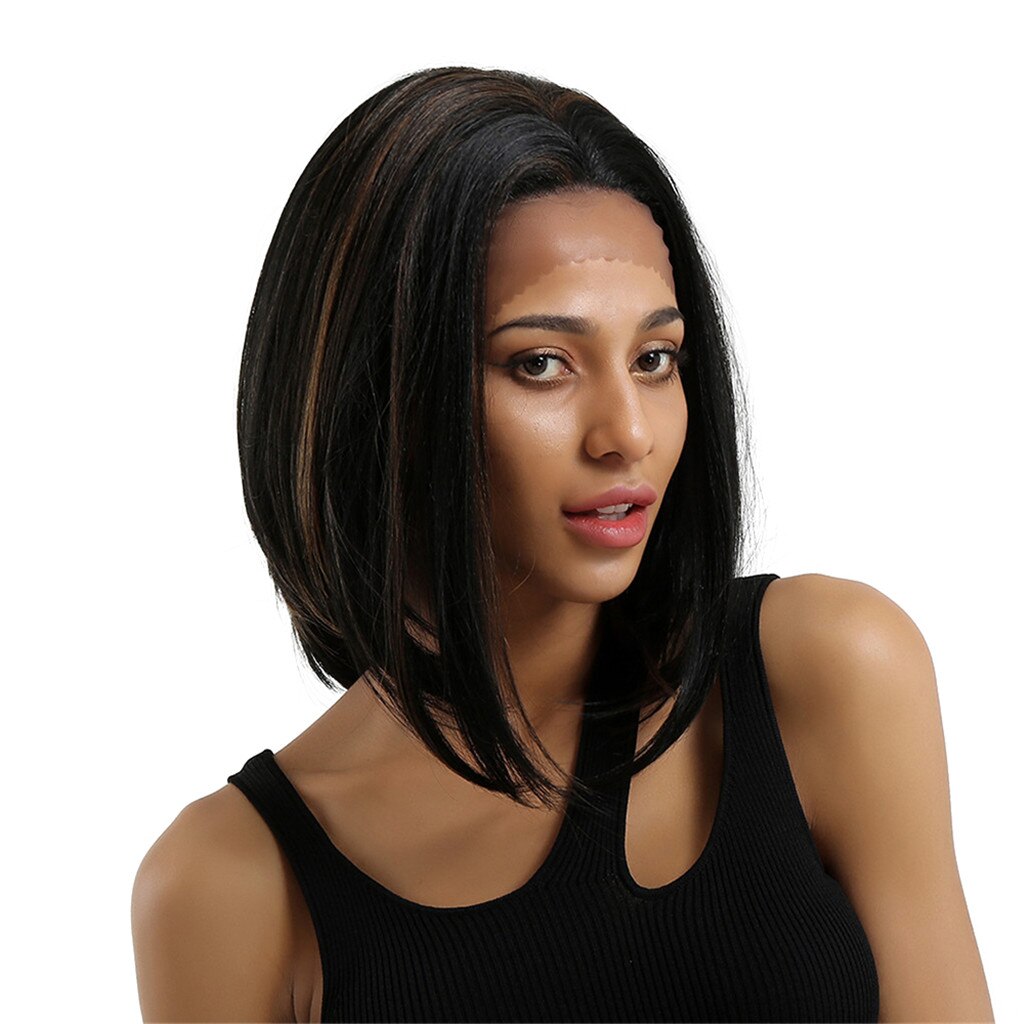 Blonde Unicorn Medium Long Front Lace Synthetic Wigs Black Brown with Highlight Wig for Black White Women Wedding Lace Hair: Lamp10552