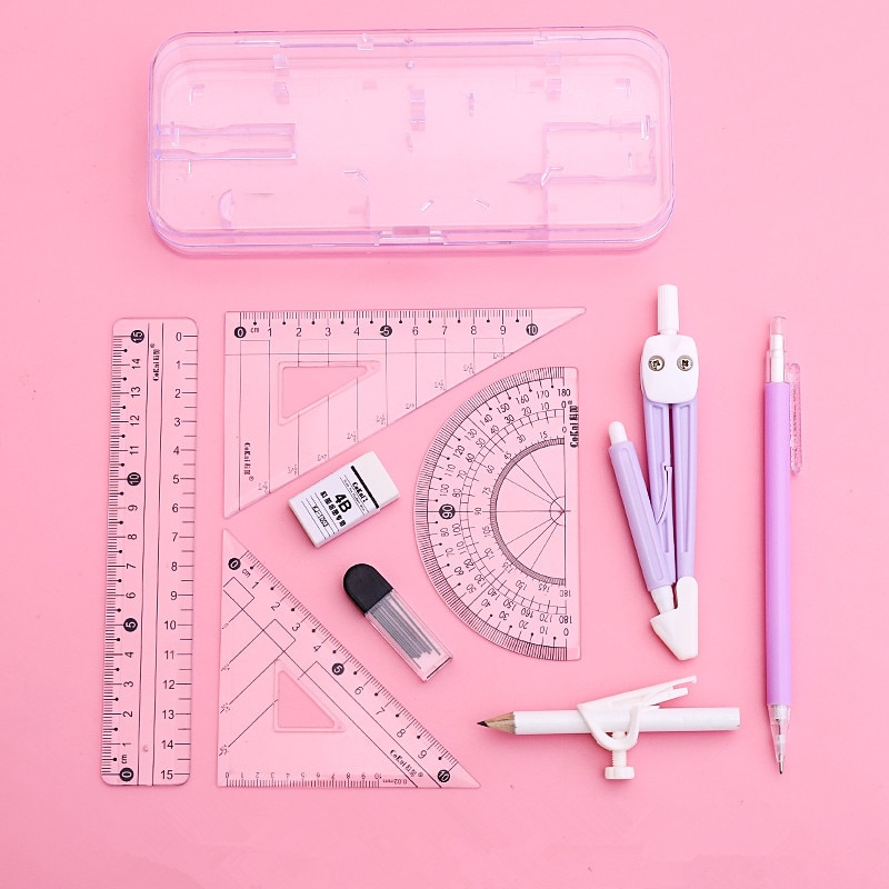 9pcs/set Drawing Compasses Drafting Straight Ruler Test Protractor Compass Tool Math Geometry Set Painting Tool