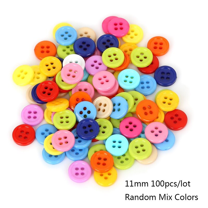 100pcs Mixed Color 4 Holes Round Resin Buttons Sewing Button Scrapbooking Craft Garment DIY Apparel Accessories: 11mm