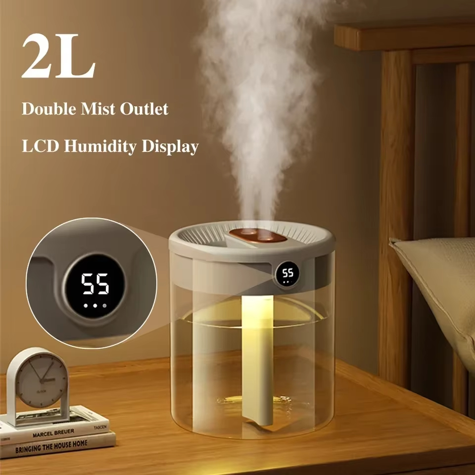 Xiaomi-humidificador de pulverización Dual de 2L, luz nocturna Digital, enchufe USB, gran capacidad, Nano niebla fina, dispositivo de Humidificación de aire para el hogar y el coche