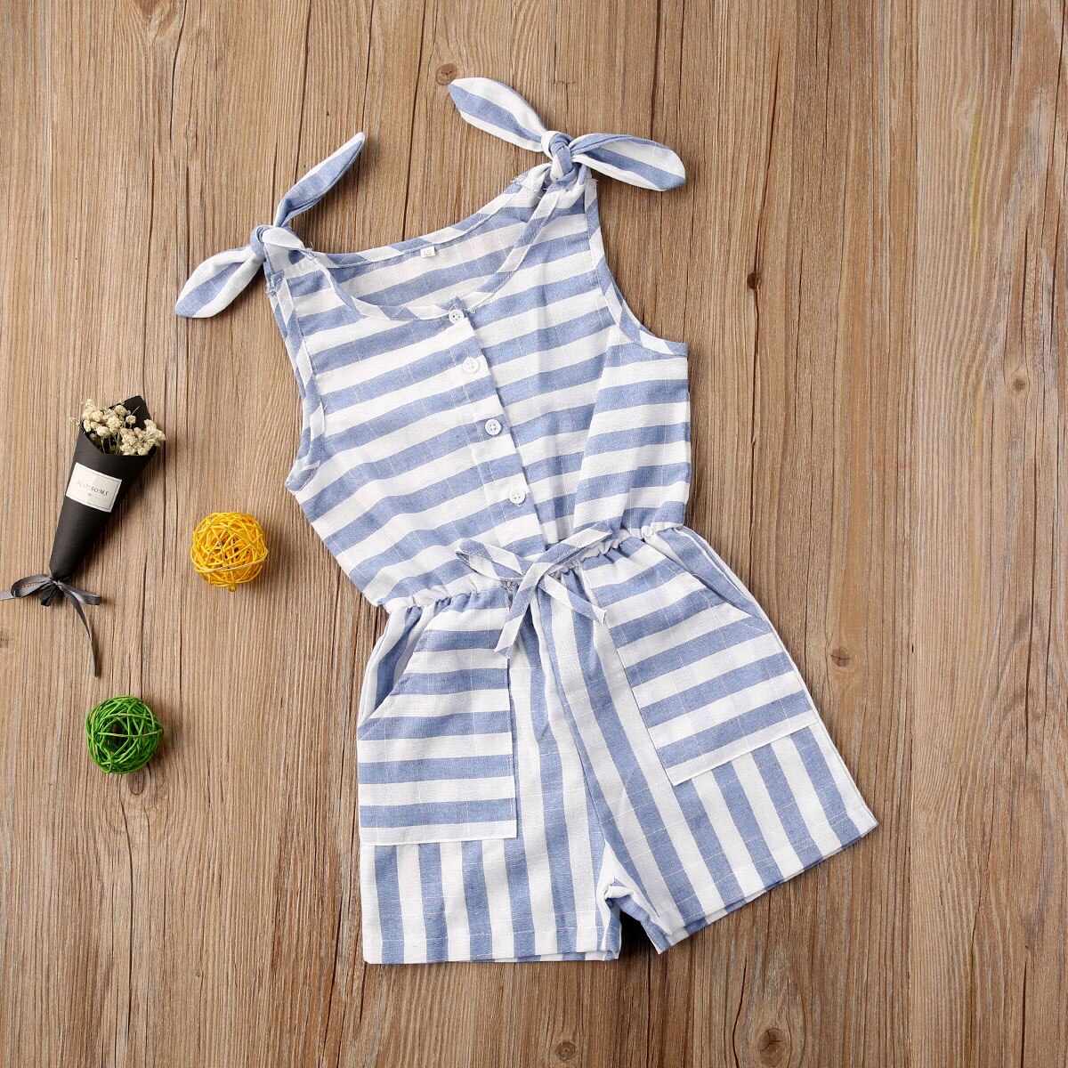 Baby Girl Cotton Blue and White Striped Playsuit 1-5Y Kids Children Summer Casual Sleeveless Straight Overalls Jumpsuit