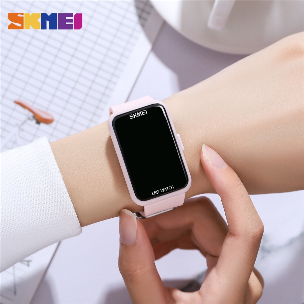 Skmei LED-digitaluhr mit datumsanzeige für damen, oben-marken, wasserdicht bis 5 Bar, damenuhr, relogio feminino