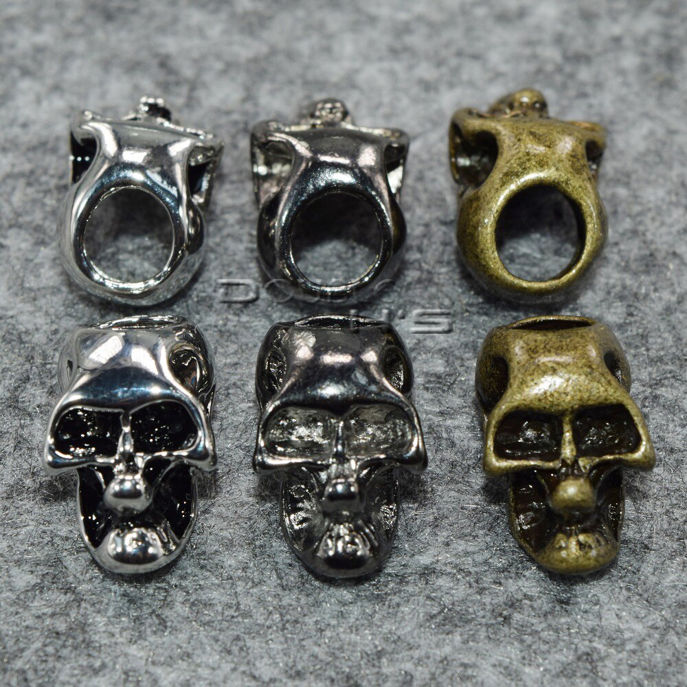1 stk enkelt/dobbelt vertikalt hull metall hodeskalle perler for paracord kniv lanyards 3 farger