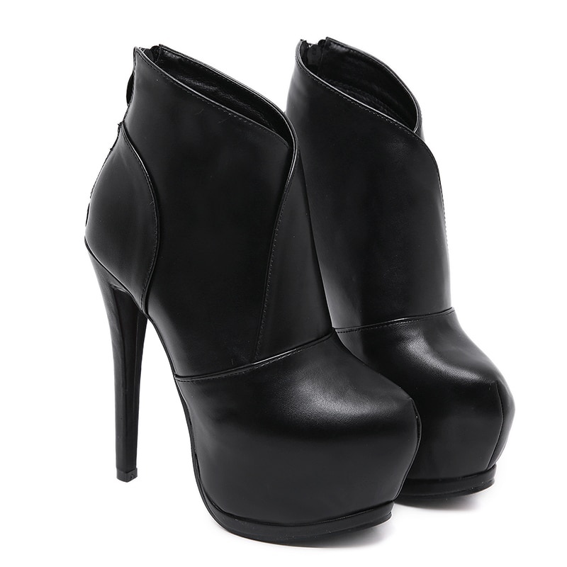 PU Lederen hoge hak Laarzen Winter Vrouwen Enkellaars Mode Rits Platform Dikke Hakken Vrouwelijke Laarzen Schoenen