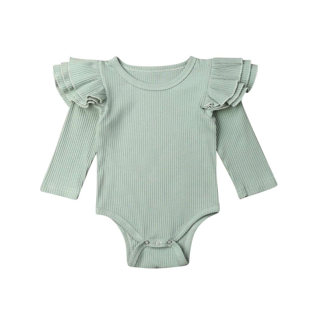 Combinaison en coton pour -né garçon et fille, vêtements chauds et solides, à manches volantées, 4 couleurs, 0-24M: Green / 100
