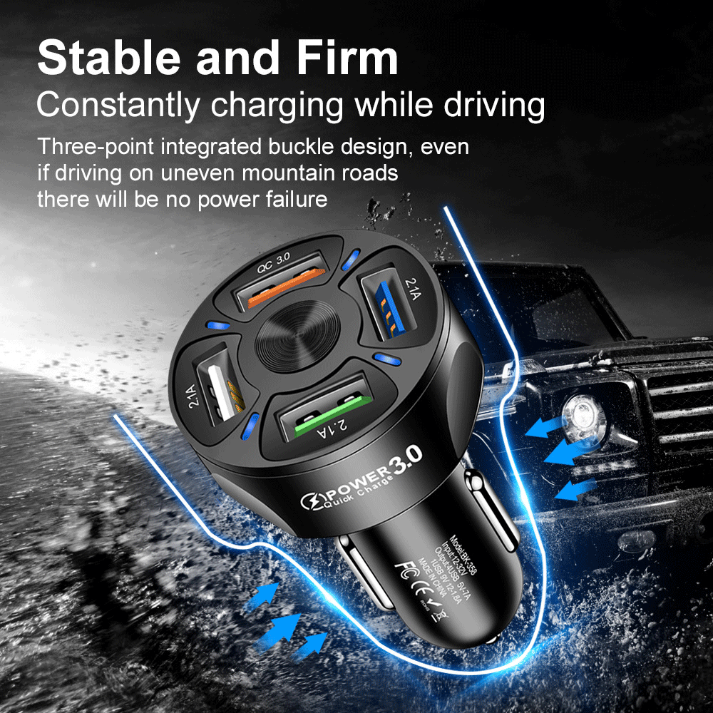 Car USB Charger Quick Charge 3.0 4.0 Universal 18W Fast Charging in car 4 Port mobile phone charger For iPhone Xiaomi Huawei p40