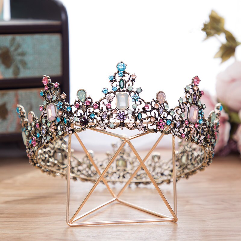 Forseven Vrouwen Bruid Noiva Wedding Party Koninklijke Prinses Vintage Barokke Stijl Shining Crystal Volledige Ronde Hoofdbanden Tiara Kronen