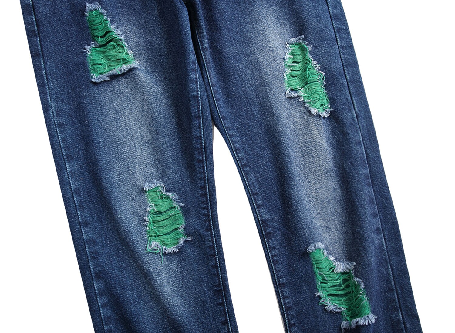 Herrjeans rak slim fit hål slitna jeans herr casual streetwear biker jeansbyxor man blå