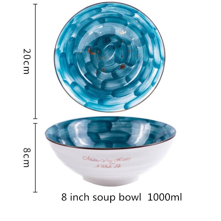 Nordic hand-painted starry sky ceramic Plate Set Kitchen Plate Ceramic Tableware Food Dishes Rice Salad Soup Noodles Bowl Dish: 8inch soup bowl