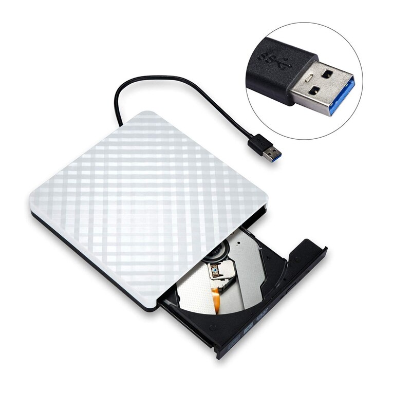 Externe dvd-drive usb 3.0,  draagbare cd dvd /-rw optische drive brander schrijver voor windows 10/8 / 7 laptop desktop (wit)