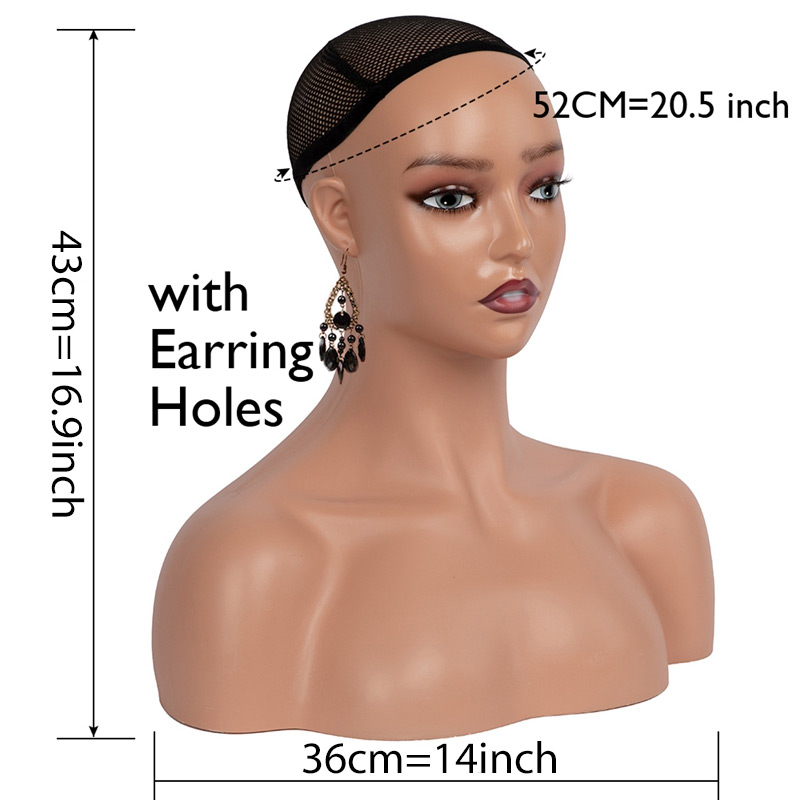 Plussign Realistic Half Body Double Shoulder Pvc Training Mannequin Heads For Display Wigs Hat Jewelry Practice Model Head